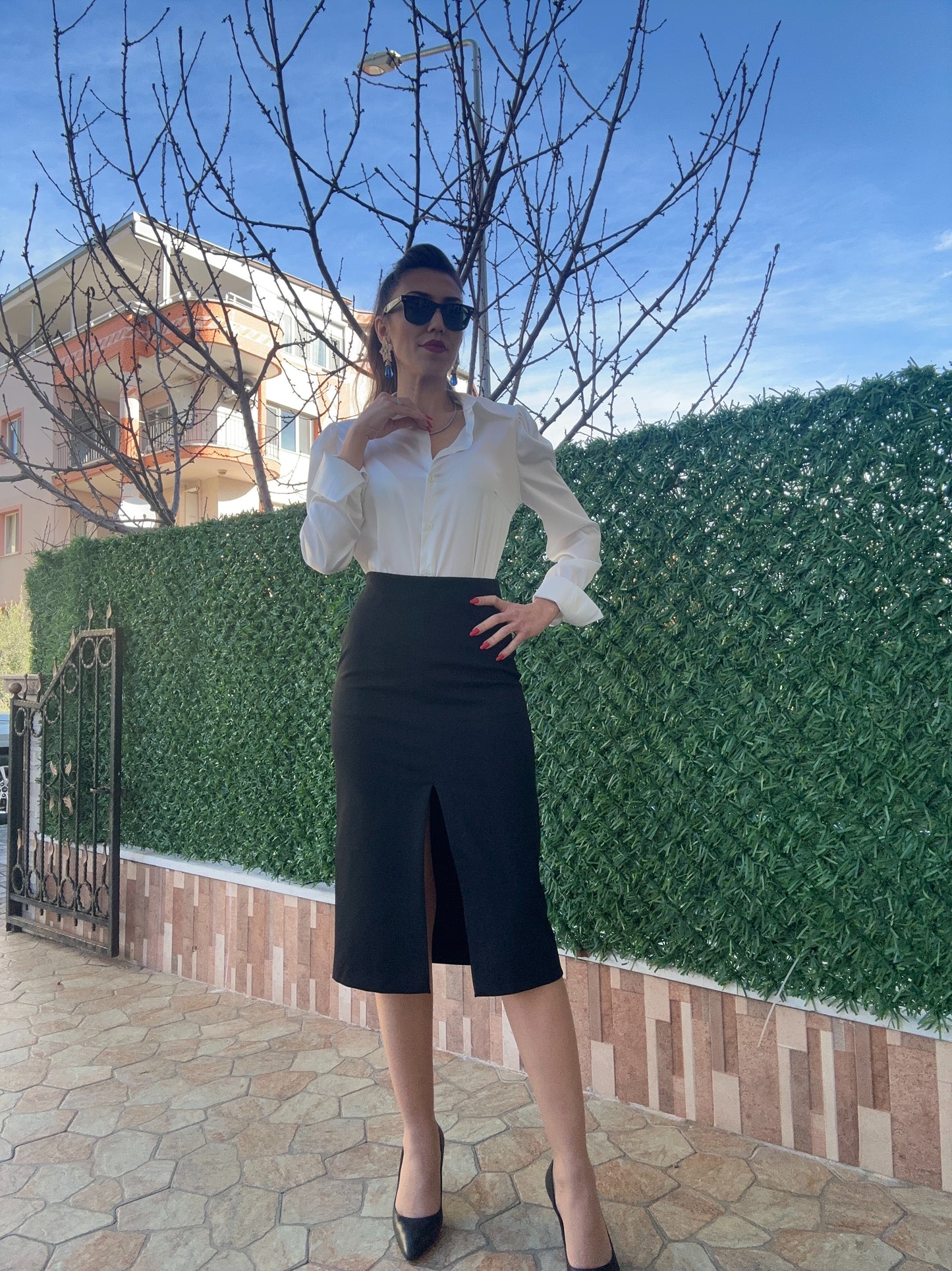 Önden Yırtmaç Detaylı Midi Boy Kalem Etek - Lagün Moda