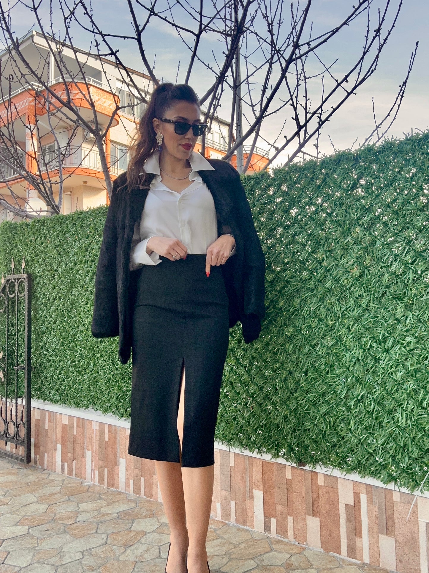 Önden Yırtmaç Detaylı Midi Boy Kalem Etek - Lagün Moda