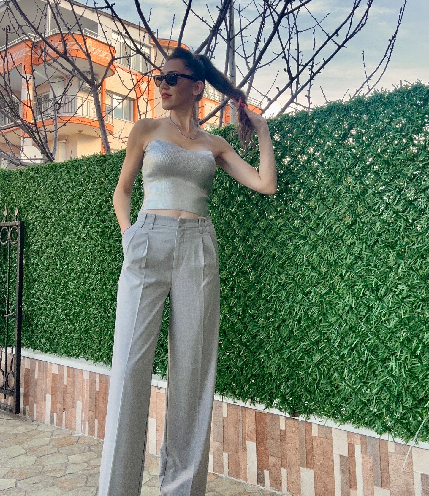 Maskülen Kesim Palazzo Gri Pantolon - Lagün Moda