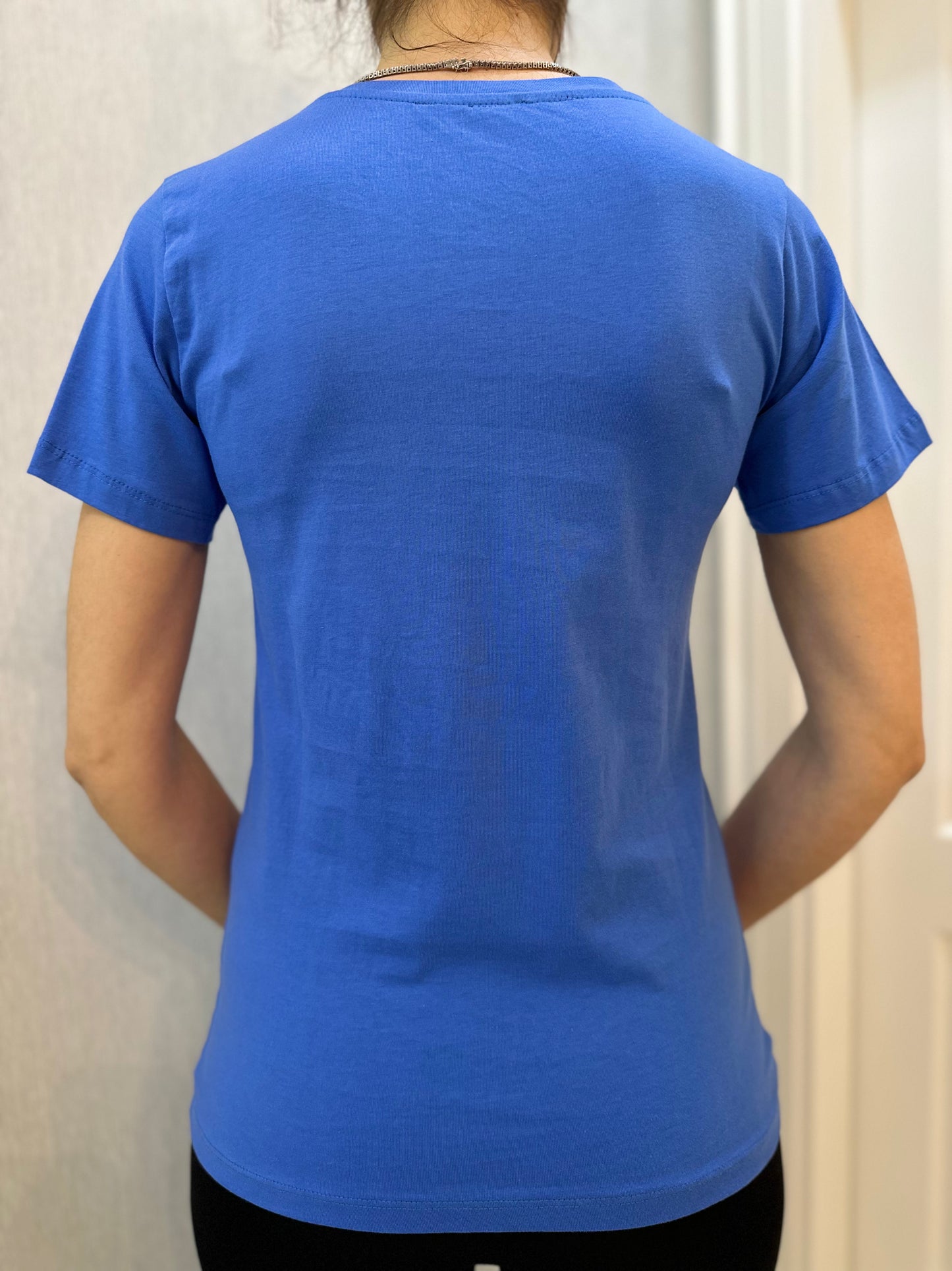Saks Mavisi Taş İşlemeli Basic Tshirt - Lagün Moda