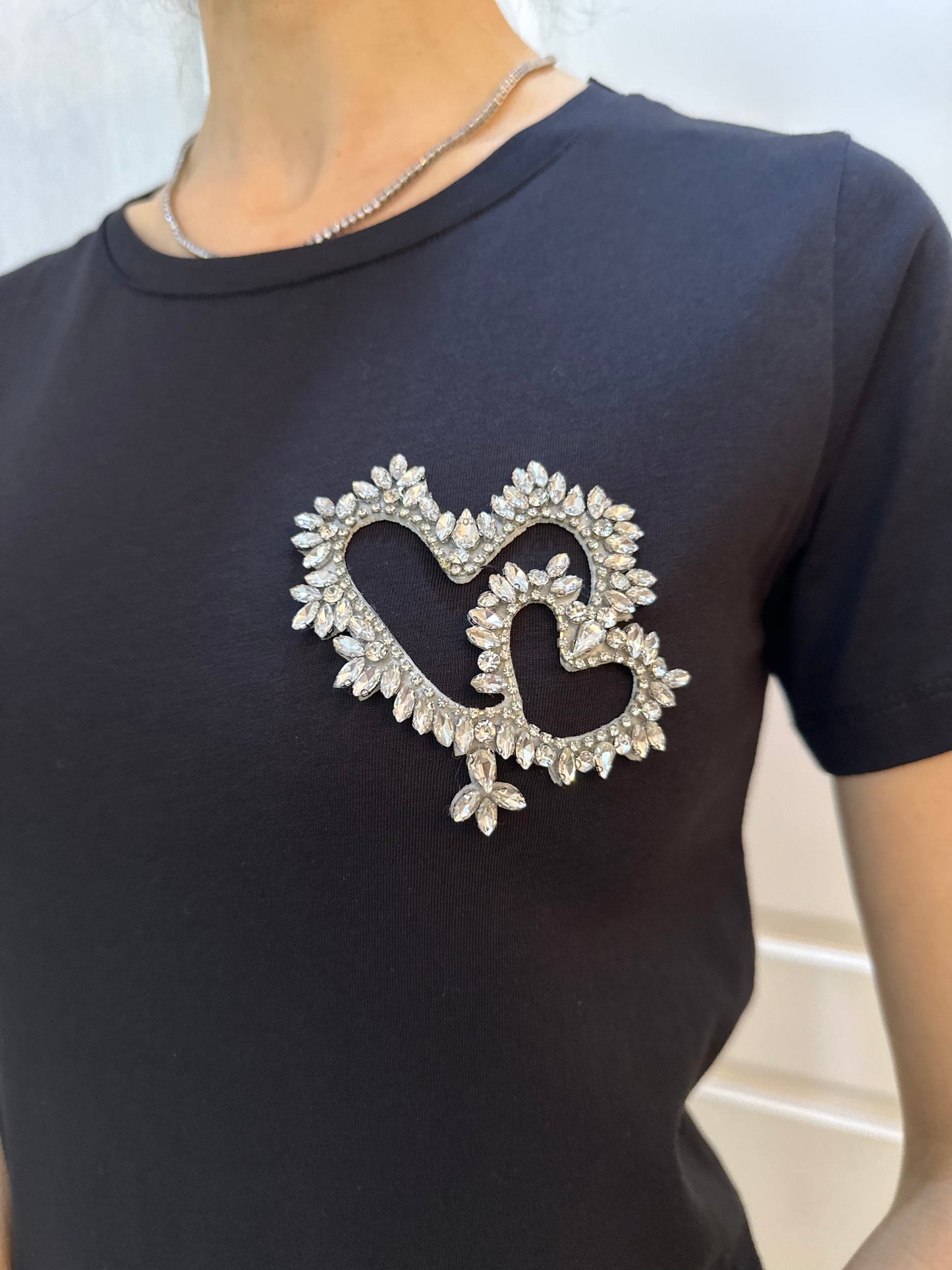 Siyah Taş İşlemeli Basic Tshirt - Lagün Moda