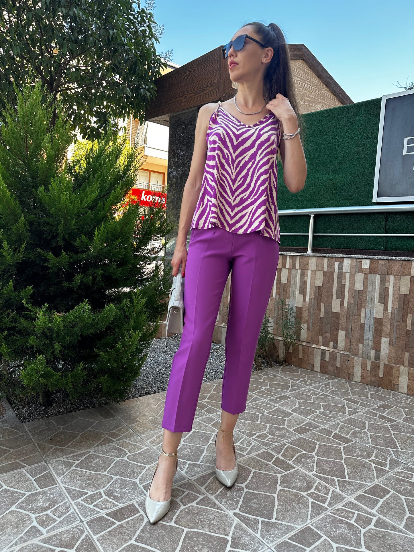 Yüksek Bel Havuç Kesim Mürdüm Pantolon - Lagün Moda