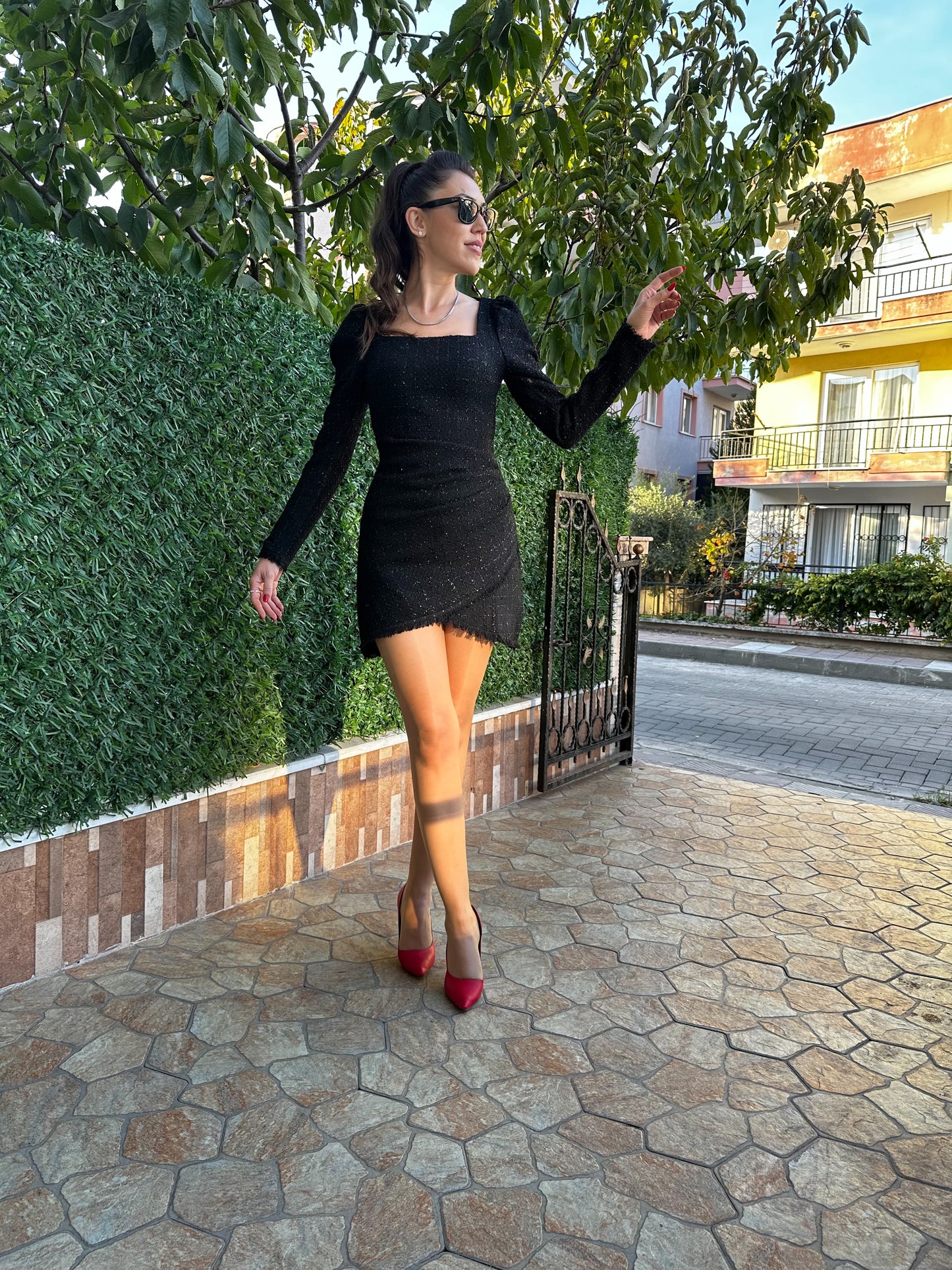 Drape Detaylı Tüvit Elbise - Lagün Moda