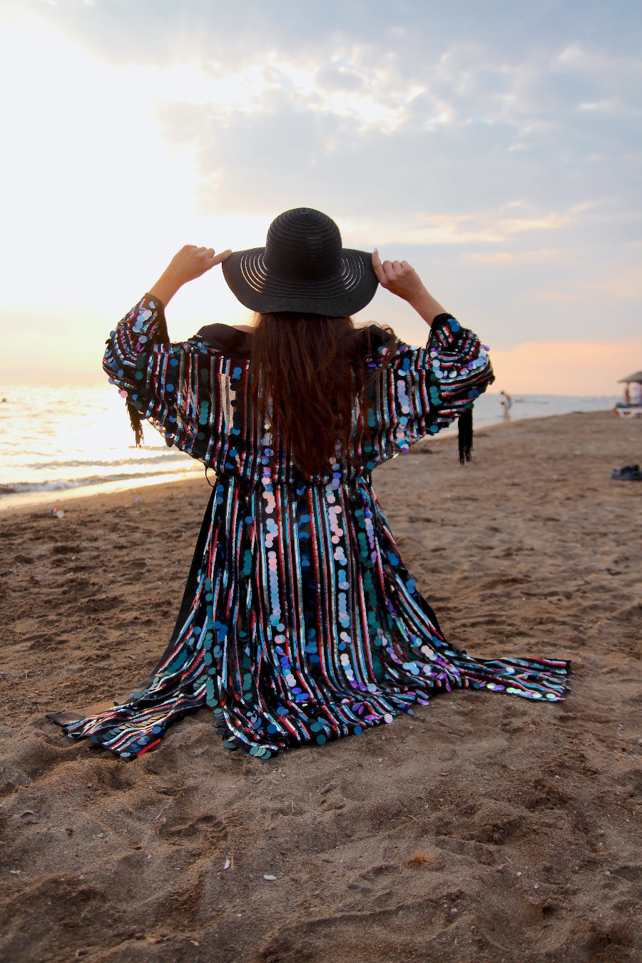Pul Payet İşlemeli Özel Tasarım Kimono - Lagün Moda