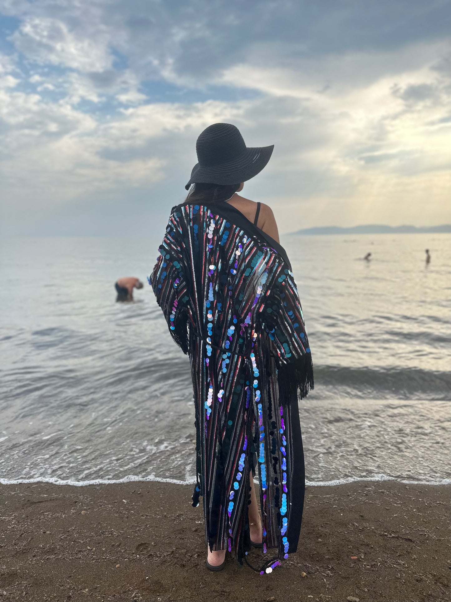 Pul Payet İşlemeli Özel Tasarım Kimono - Lagün Moda