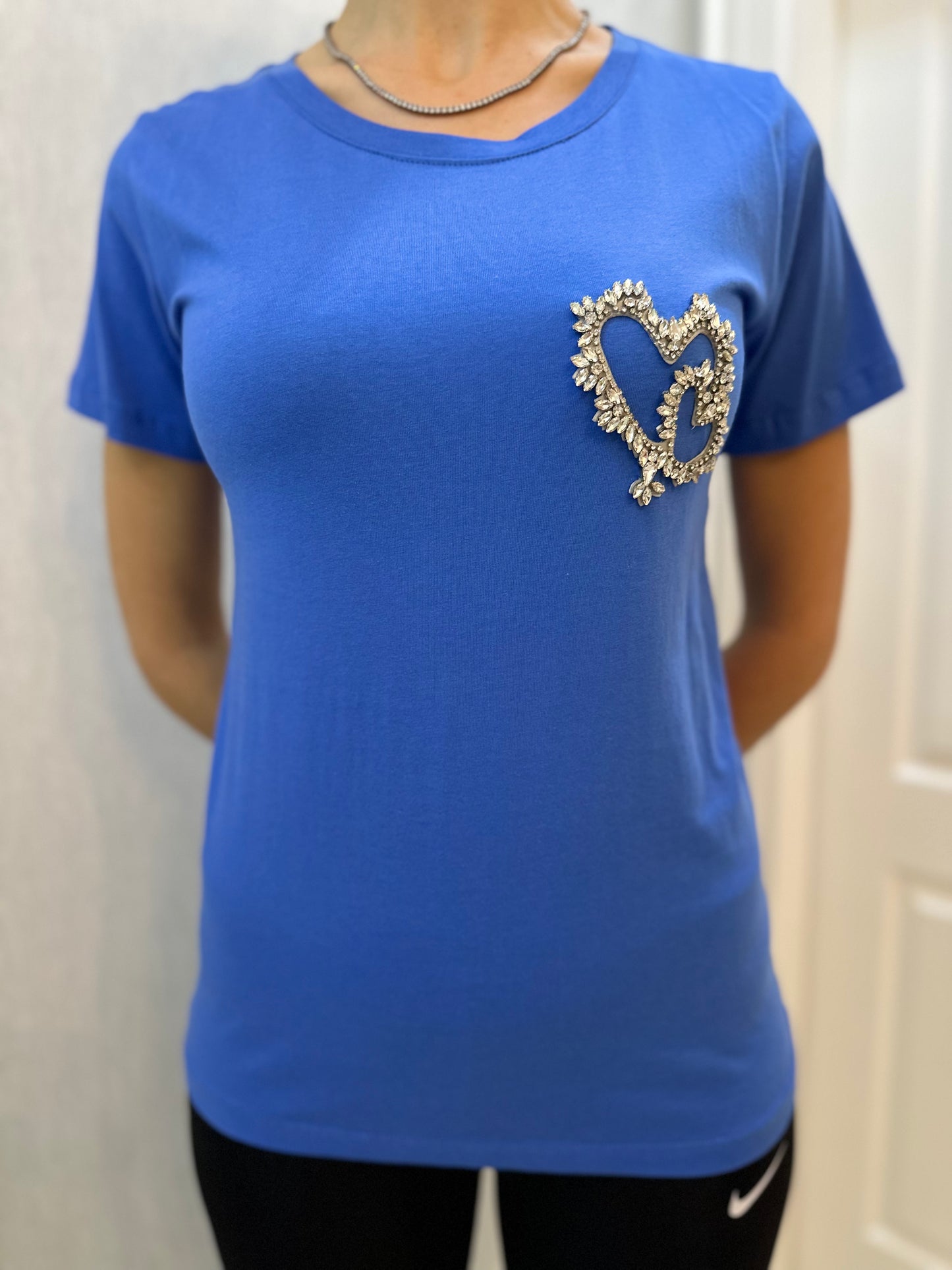 Saks Mavisi Taş İşlemeli Basic Tshirt - Lagün Moda