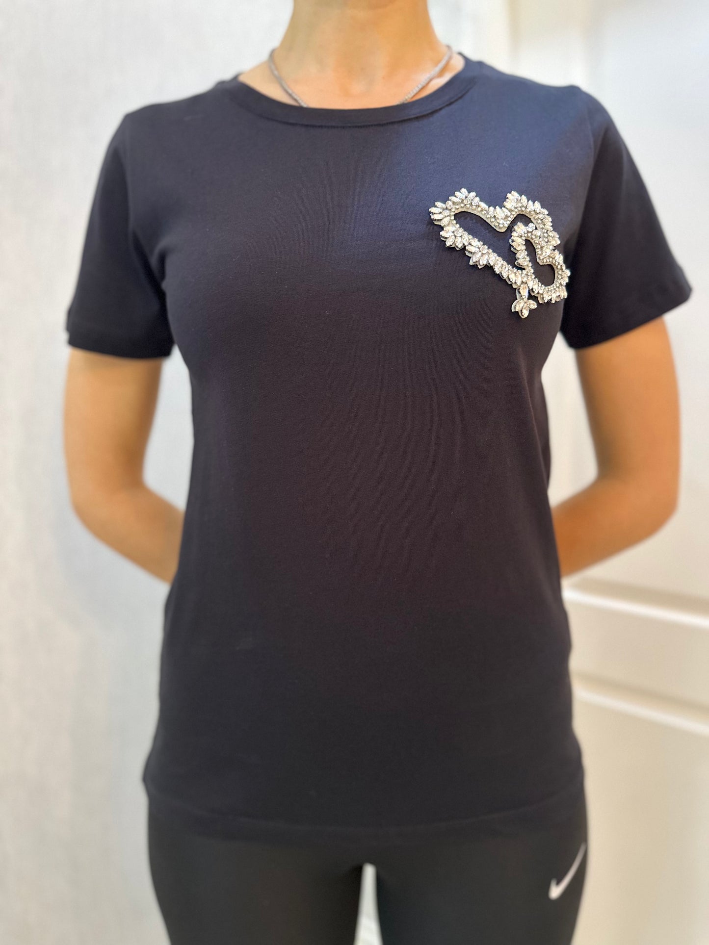 Siyah Taş İşlemeli Basic Tshirt - Lagün Moda