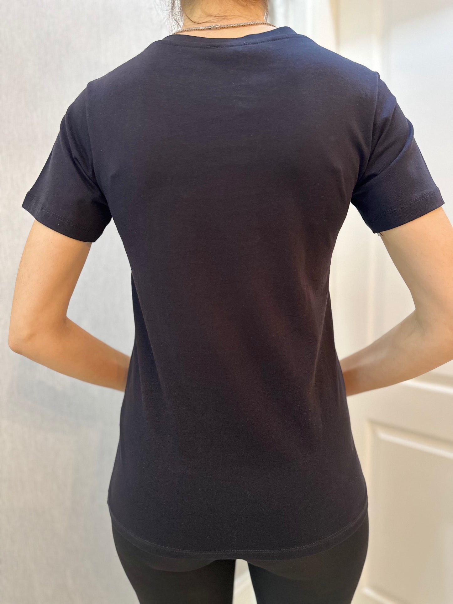 Siyah Taş İşlemeli Basic Tshirt - Lagün Moda 