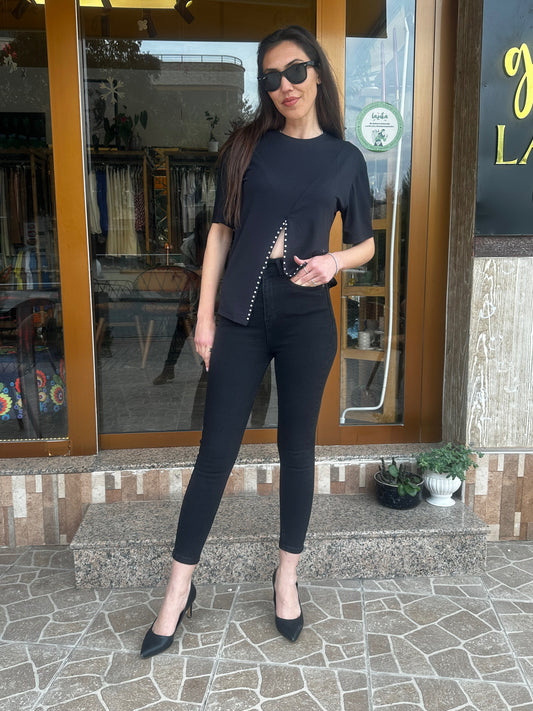 Siyah Yüksek Bel Skinny Jean Pantolon