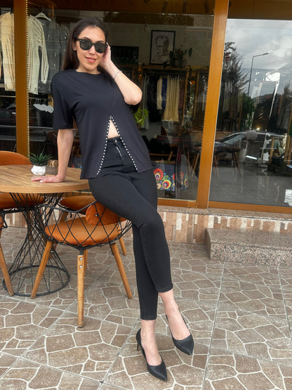 Siyah Yüksek Bel Skinny Jean Pantolon