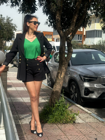 Yüksek Bel Düğme Detaylı Şort - Lagün Moda 