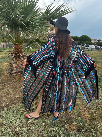 Pul Payet İşlemeli Özel Tasarım Kimono - Lagün Moda 